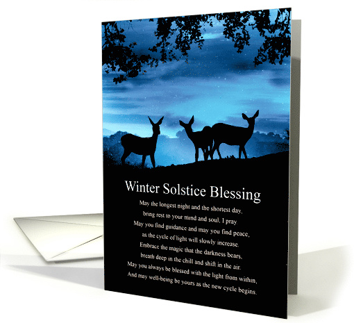 Winter Solstice with Wildlife Deer and Night Blessing Poem card