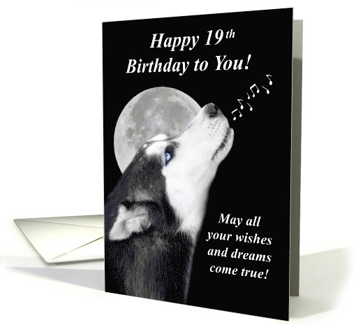 19th Birthday Cute Husky Happy Birthday with Full Moon card (1754524)