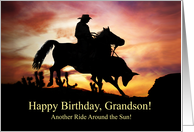 Grandson Birthday with Cowboy Horse Steer and Sunset card