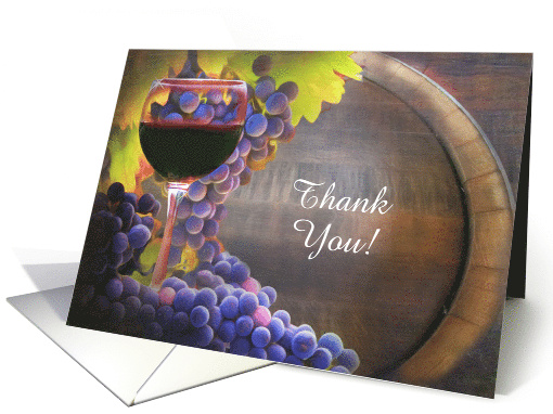 Thank You Wine and Grapes with Oak Barrel Custom Text Cover card