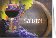 Happy Birthday with Wine Salute Cheers Vineyard Grapes Barrel Custom card