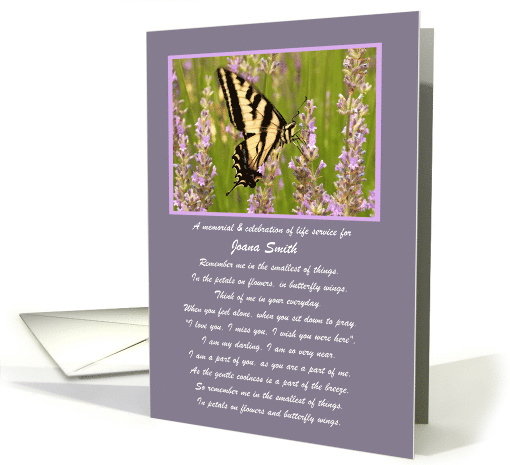 Celebration of Life Memorial Custom Name with Remembrance Poem card
