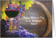 Mothers Day Wonderful Niece with Glass of Wine and Grapes Custom card