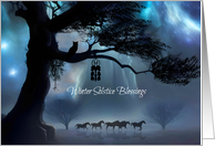 Winter Solstice Blessing With Dream Catcher Horses Owl Mystical card