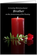 Brother Remembrance on Anniversary of Death with Candle and Red Rose card