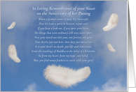 Sister Loving Remembrance Anniversary of Passing Feathers Poem card