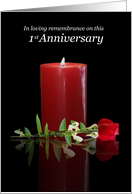 First Anniversary of Death with Remembrance Candle and Rose card