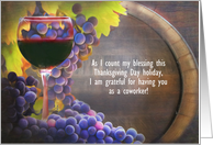 Co-Worker Happy Thanksgiving with Wine, Barrel and Grapes Customize card