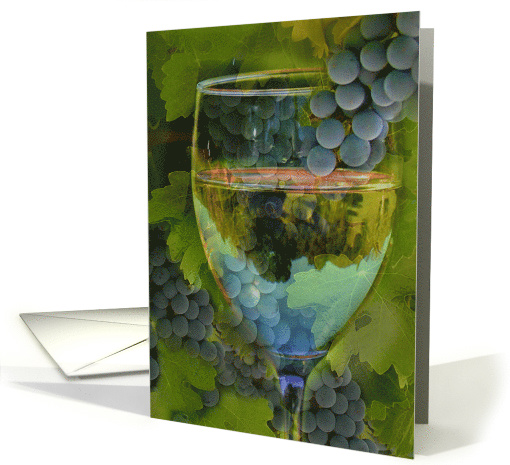 Wine Glass and Grapes with Leaves Thank You card (529226)