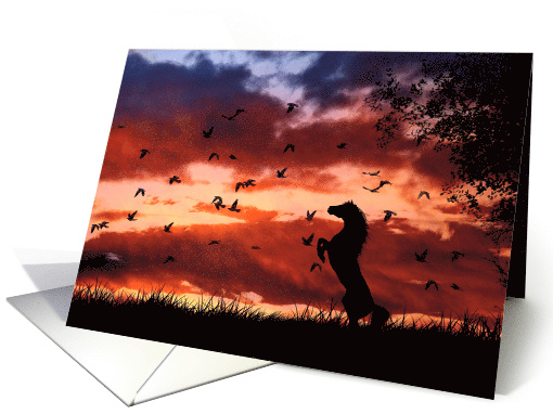 Rearing Horse in Sunset Birthday card (530121)