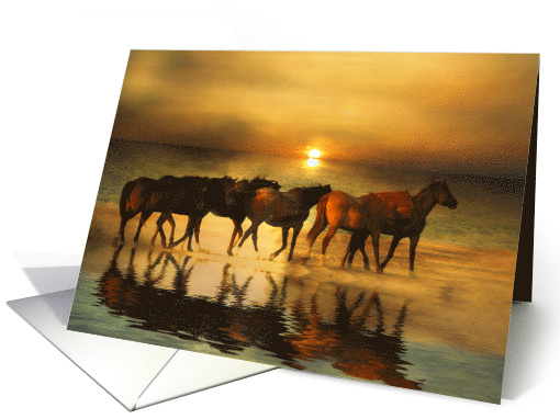 Horse Hello on the Beach at Sunset card (636450)