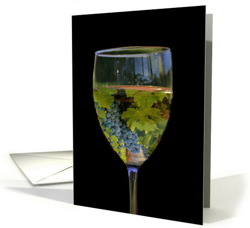 grapes and wine glass on black, blank note card (636528)