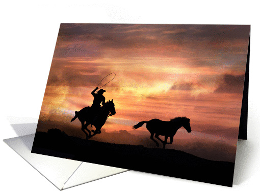 Birthday, cowboy roundup in sunset card (654015)
