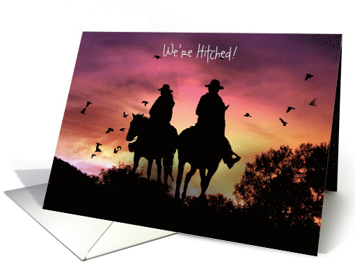 Just Hitched Announcement, Horse & Rider's Silhouettes Customize card