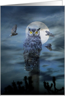 Funny Happy Halloween Scary Owl and Full Moon card