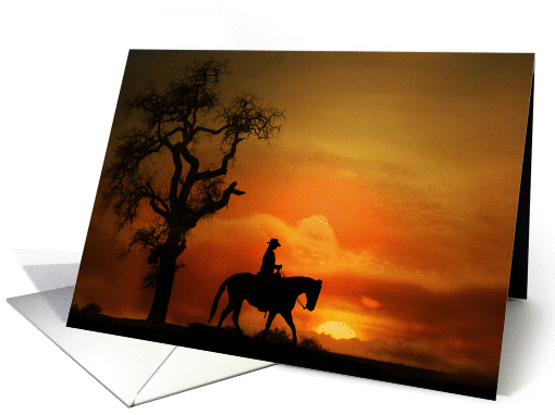 Western Horse Rider At Sunset Horse Sympathy card (975521)