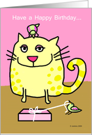 Birthday cat with birds card