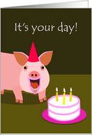 Pig with Birthday Cake Card