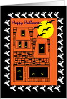 Happy Holloween with Haunted House and Bats card