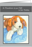 Stuffed Beagle Dog Remembrance of Child on Birthday card