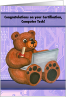 Congratulations Certification Computer Tech Bear with Laptop & Diploma card