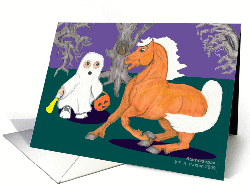Ghost spooks Pony Halloween card (499150)