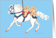 Twin teddy bears on carousel horse Birthday card