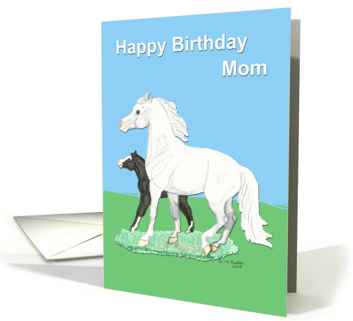 Welsh Pony Mare and Foal Mom Birthday card (520515)