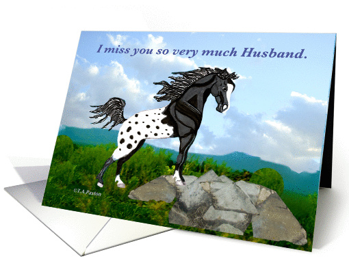 Black Appaloosa Horse Miss You Husband card (520540)