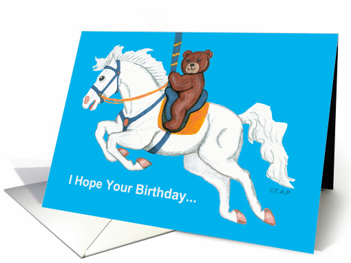 Teddy on Carousel Horse Kids Birthday card (546497)