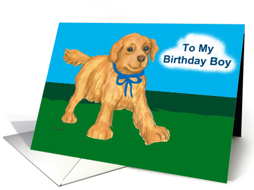 Birthday Boy Golden Retriever Puppy - Son card (548010)