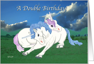 Twin Unicorns Birthday card