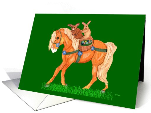 Easter Bunnies on Horse card (789460)