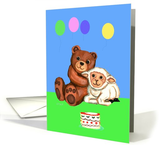 Easter Birthday Teddy Bear and Lamb card (790914)