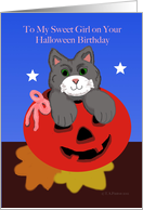 Cat in a Jack o Lantern Halloween Birthday Girl card