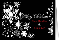 Merry Christmas Step Daughter and Son-in-Law Snowflakes black/white card