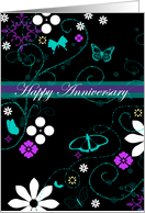 Happy Anniversary Flowers and Butterflies card