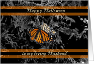 Happy Halloween Husband Monarch Butterflies Black Orange card
