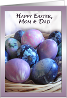 Mom Dad Happy Easter Colored Eggs Basket card