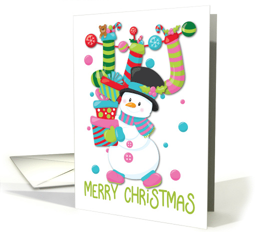 Merry Christmas snowman and stockings Christmas card (1497750)
