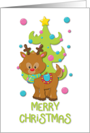 Merry Christmas reindeer Tree Christmas card