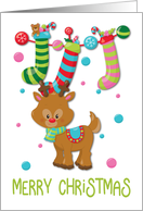 Merry Christmas reindeer stockings Christmas card