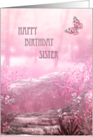 Happy Birthday Sister pink butterfly garden card