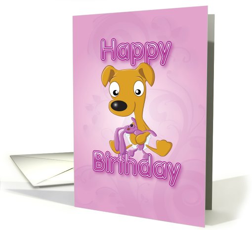 baby whippet and cuddly bunny - pink card (525534)