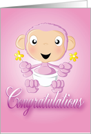 baby chimp - flowers - pink(congratulations) card