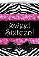 Sweet Sixteen Party Invitation, Black/White/Hot Pink card
