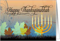 Happy Thanksgivukkah, Swirls Leaves Menorah Thanksgiving/Hanukkah card