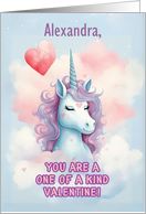 Custom Name Unicorn One of a Kind Valentines Day card