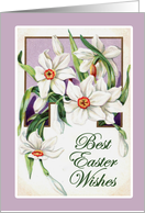 Best Easter Wishes Vintage Flowers Purple and White Daffodil Narcissus card