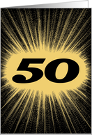 Retro Flash Graphic 50th Birthday Party Invitations, Gold and Black Bold Design card